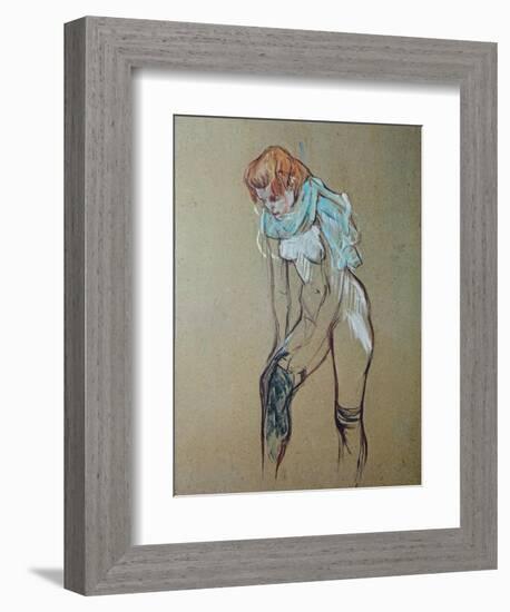 Naked Woman Putting a Stocking On-Henri de Toulouse-Lautrec-Framed Art Print