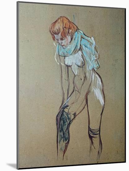 Naked Woman Putting a Stocking On-Henri de Toulouse-Lautrec-Mounted Art Print