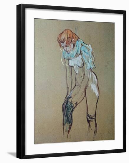 Naked Woman Putting a Stocking On-Henri de Toulouse-Lautrec-Framed Art Print