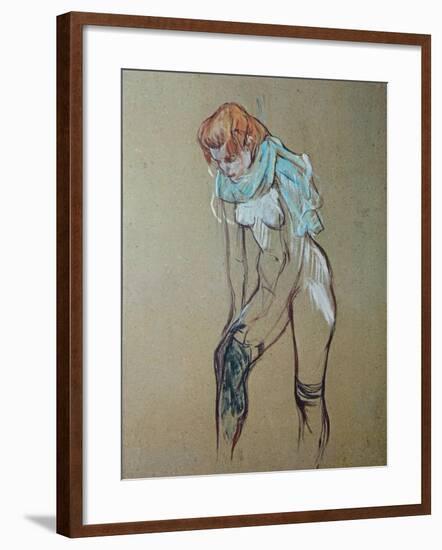 Naked Woman Putting a Stocking On-Henri de Toulouse-Lautrec-Framed Art Print