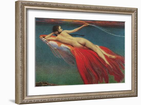 Naked Woman Riding Large Gold Fish-null-Framed Art Print