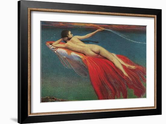 Naked Woman Riding Large Gold Fish-null-Framed Art Print