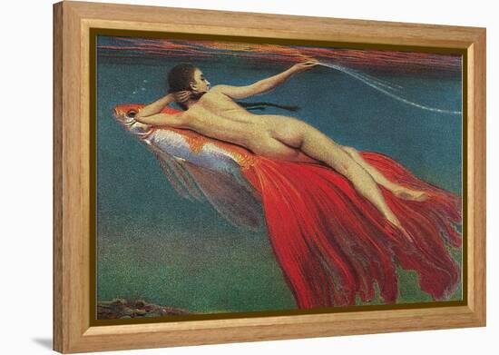 Naked Woman Riding Large Gold Fish-null-Framed Stretched Canvas