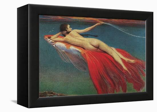 Naked Woman Riding Large Gold Fish-null-Framed Stretched Canvas