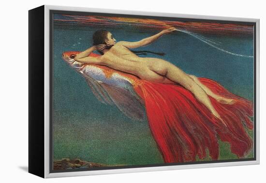 Naked Woman Riding Large Gold Fish-null-Framed Stretched Canvas