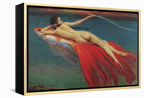 Naked Woman Riding Large Gold Fish-null-Framed Stretched Canvas