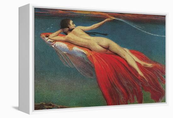 Naked Woman Riding Large Gold Fish-null-Framed Stretched Canvas