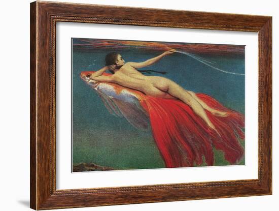 Naked Woman Riding Large Gold Fish-null-Framed Premium Giclee Print