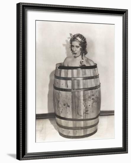 Naked Woman Sitting in Wooden Barrel-null-Framed Photo