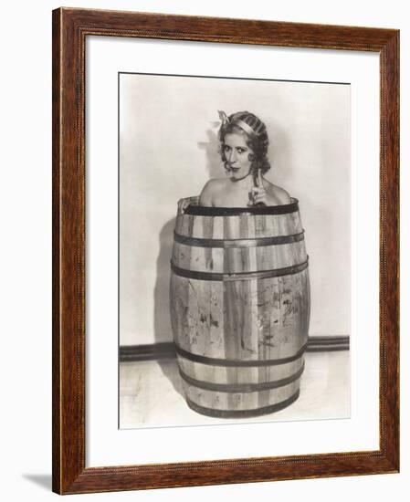 Naked Woman Sitting in Wooden Barrel-null-Framed Photo