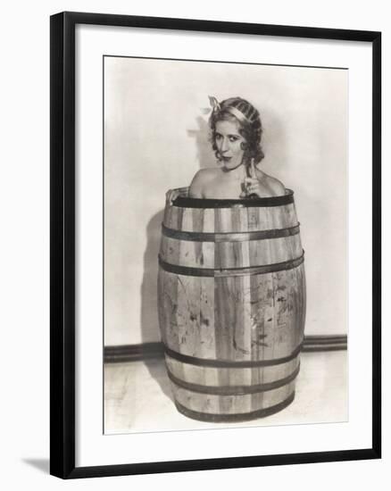 Naked Woman Sitting in Wooden Barrel-null-Framed Photo