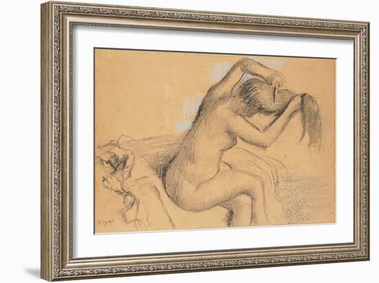 Naked Woman Styling Her Hair; Femme Nue Se Coiffant-Edgar Degas-Framed Giclee Print