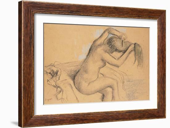 Naked Woman Styling Her Hair; Femme Nue Se Coiffant-Edgar Degas-Framed Giclee Print