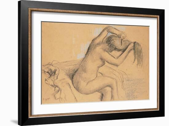 Naked Woman Styling Her Hair; Femme Nue Se Coiffant-Edgar Degas-Framed Giclee Print