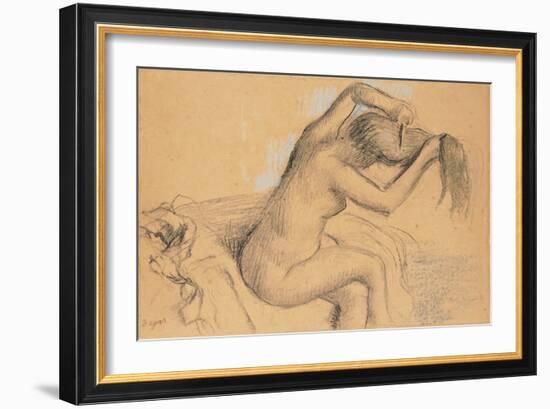 Naked Woman Styling Her Hair; Femme Nue Se Coiffant-Edgar Degas-Framed Giclee Print