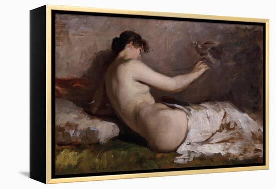 Naked Woman with Little Bird (Nudo Con Uccellino)-Demetrio Cosola-Framed Premier Image Canvas