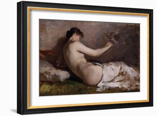 Naked Woman with Little Bird (Nudo Con Uccellino)-Demetrio Cosola-Framed Giclee Print