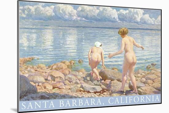 Naked Women on Rocky Shore, Santa Barbara, California-null-Mounted Art Print