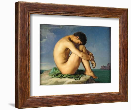 Naked Young Man Sitting by the Sea, 1836-Hippolyte Flandrin-Framed Giclee Print