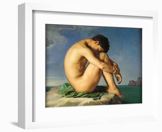 Naked Young Man Sitting by the Sea, 1836-Hippolyte Flandrin-Framed Giclee Print