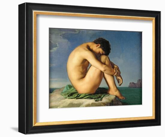 Naked Young Man Sitting by the Sea, 1836-Hippolyte Flandrin-Framed Giclee Print