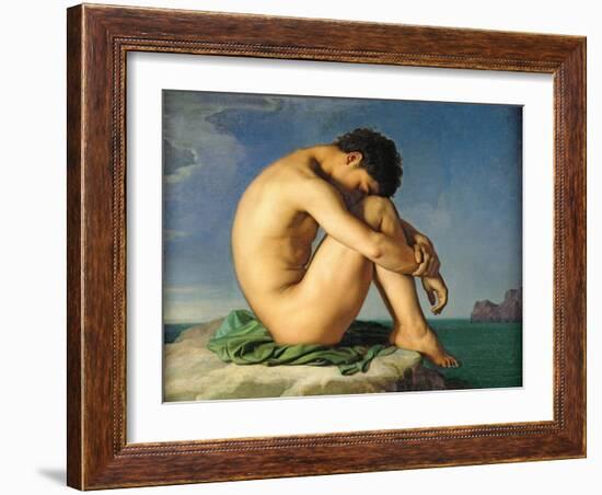 Naked Young Man Sitting by the Sea, 1836-Hippolyte Flandrin-Framed Giclee Print