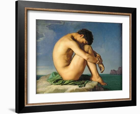 Naked Young Man Sitting by the Sea, 1836-Hippolyte Flandrin-Framed Giclee Print