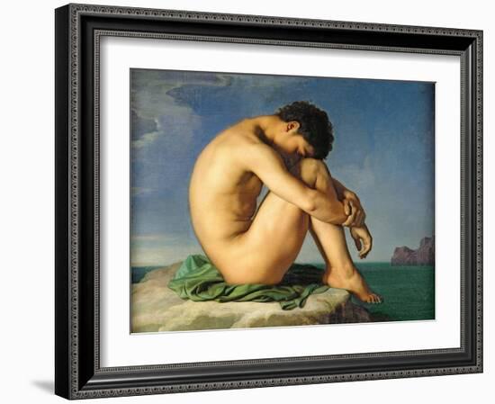 Naked Young Man Sitting by the Sea, 1836-Hippolyte Flandrin-Framed Giclee Print