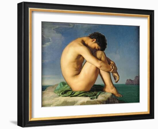 Naked Young Man Sitting by the Sea, 1836-Hippolyte Flandrin-Framed Giclee Print