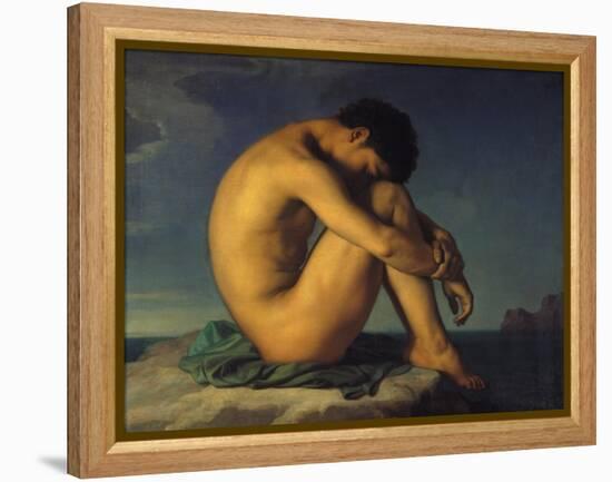 Naked Young Man Sitting by the Sea, 1855-Hippolyte Flandrin-Framed Premier Image Canvas