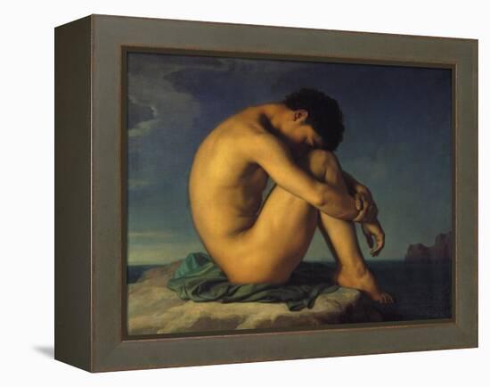 Naked Young Man Sitting by the Sea, 1855-Hippolyte Flandrin-Framed Premier Image Canvas