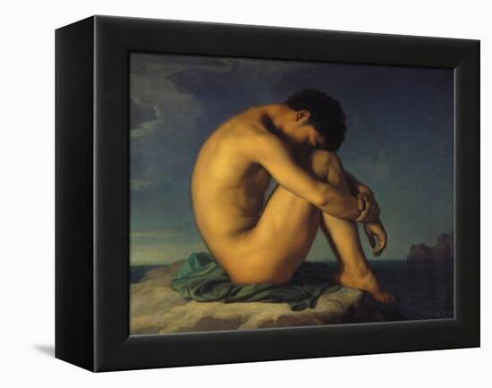 Naked Young Man Sitting by the Sea, 1855-Hippolyte Flandrin-Framed Premier Image Canvas