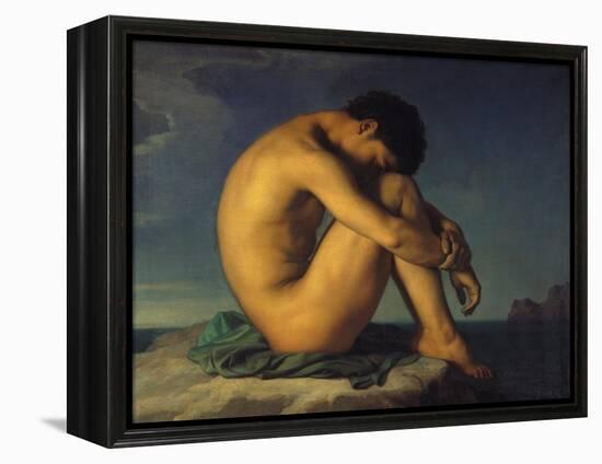 Naked Young Man Sitting by the Sea, 1855-Hippolyte Flandrin-Framed Premier Image Canvas