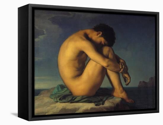 Naked Young Man Sitting by the Sea, 1855-Hippolyte Flandrin-Framed Premier Image Canvas