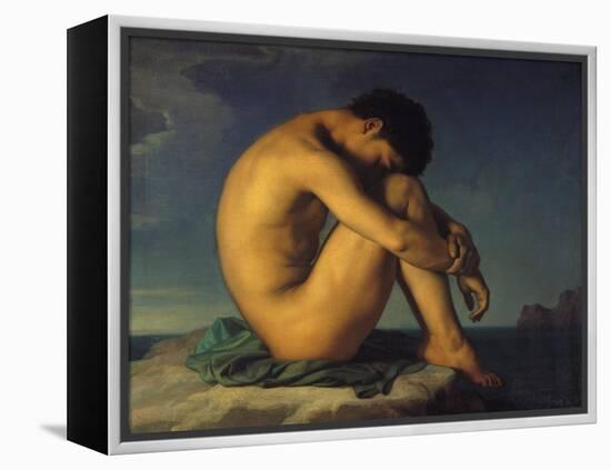 Naked Young Man Sitting by the Sea, 1855-Hippolyte Flandrin-Framed Premier Image Canvas