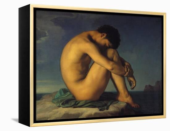 Naked Young Man Sitting by the Sea, 1855-Hippolyte Flandrin-Framed Premier Image Canvas