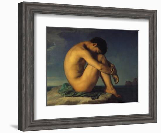 Naked Young Man Sitting by the Sea, 1855-Hippolyte Flandrin-Framed Giclee Print