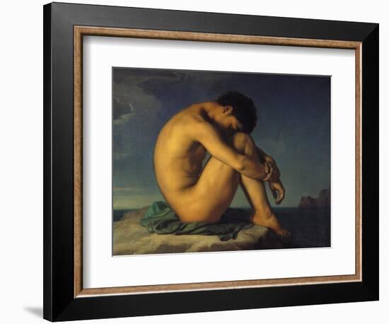 Naked Young Man Sitting by the Sea, 1855-Hippolyte Flandrin-Framed Giclee Print