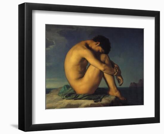 Naked Young Man Sitting by the Sea, 1855-Hippolyte Flandrin-Framed Giclee Print