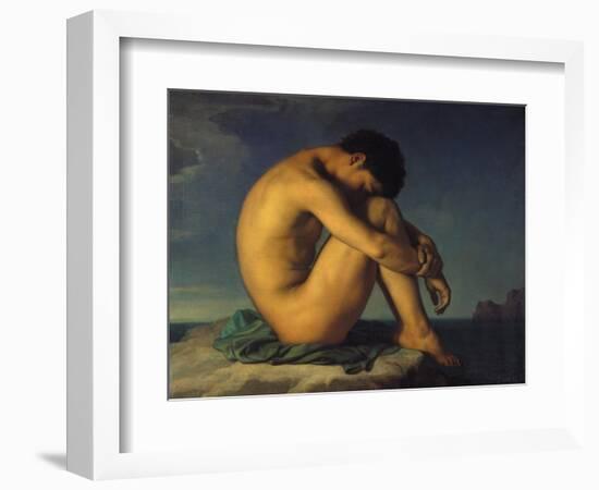 Naked Young Man Sitting by the Sea, 1855-Hippolyte Flandrin-Framed Giclee Print