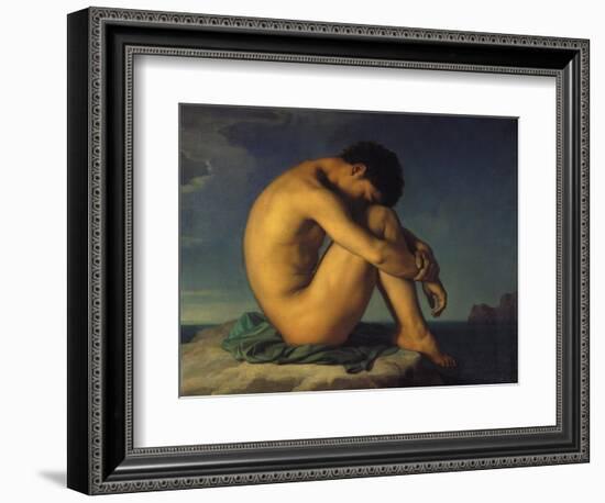 Naked Young Man Sitting by the Sea, 1855-Hippolyte Flandrin-Framed Giclee Print