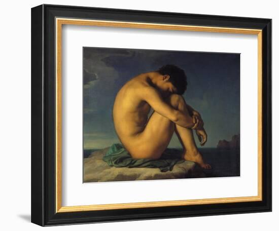 Naked Young Man Sitting by the Sea, 1855-Hippolyte Flandrin-Framed Giclee Print