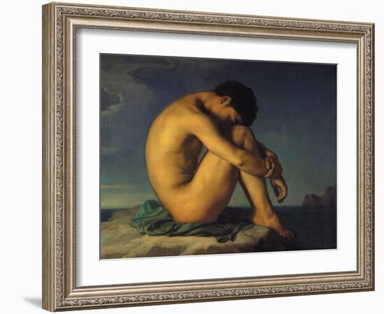 Naked Young Man Sitting by the Sea, 1855-Hippolyte Flandrin-Framed Giclee Print