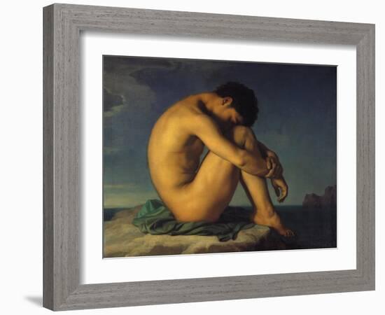 Naked Young Man Sitting by the Sea, 1855-Hippolyte Flandrin-Framed Giclee Print