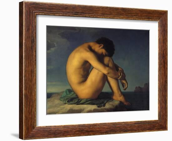 Naked Young Man Sitting by the Sea, 1855-Hippolyte Flandrin-Framed Giclee Print