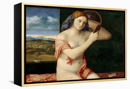 Naked Young Woman in Front of a Mirror, 1515 (Oil on Poplar Panel)-Giovanni Bellini-Framed Premier Image Canvas