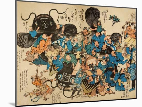 Namazu Being Attacked by Peasants-null-Mounted Giclee Print