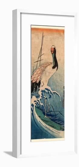 Nami Ni Tsuru, Crane in Waves. [Between 1833 and 1835], 1 Print : Woodcut, Color ; 37.4 X 16.5-Utagawa Hiroshige-Framed Giclee Print
