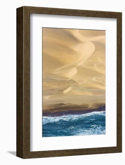 Namibia. Aerial of Namibian Sand Dunes Meeting the Atlantic Ocean-Janet Muir-Framed Photographic Print