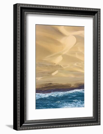 Namibia. Aerial of Namibian Sand Dunes Meeting the Atlantic Ocean-Janet Muir-Framed Photographic Print